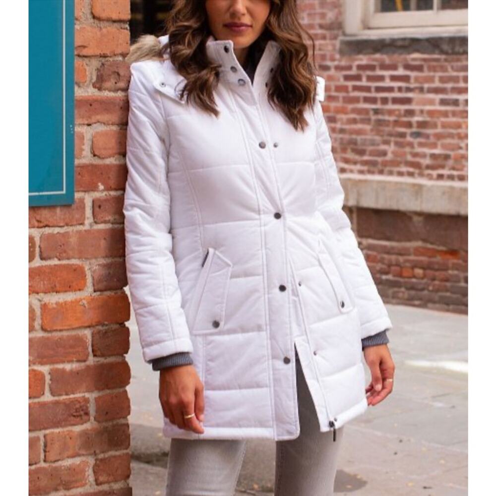 Weatherproof White Faux Fur-Trim Hooded Puffer Coat Women's S NWOT